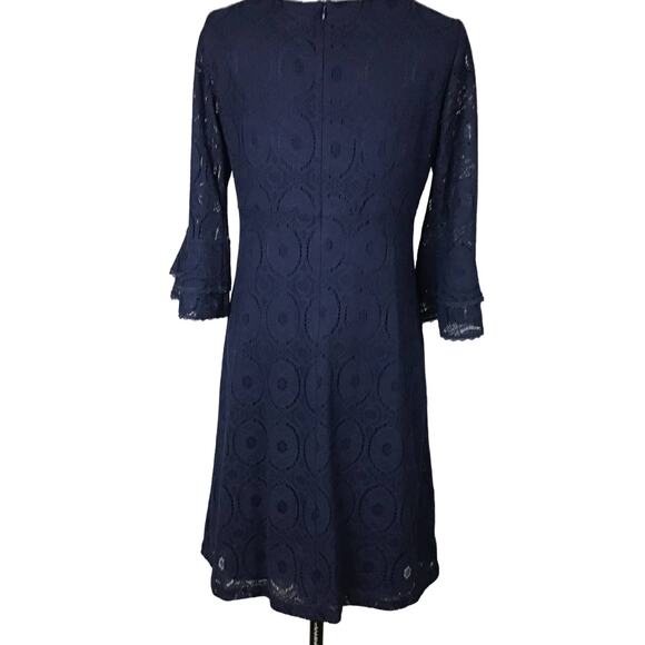 Rabbit Rabbit Rabbit Empire Waist Navy Blue Lace A Line Dress Bell Sleeve sz 10 - Picture 4 of 11